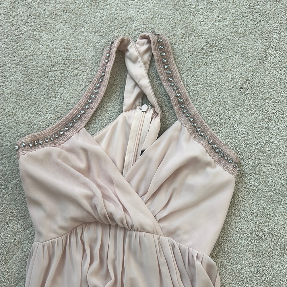 Elegant Pink Halter Dress with Beaded Details from Lulus